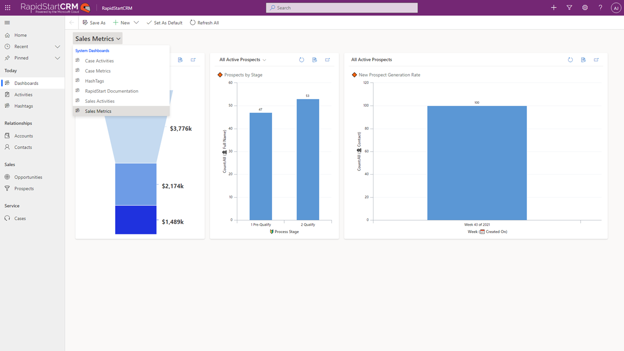 screenshot of RapidStart CRM